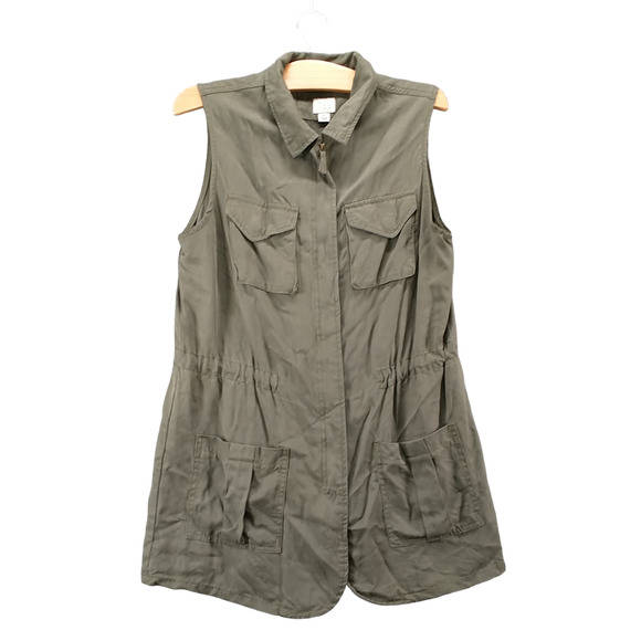 A New Day Women's Full Zip Utility Vest Green Small Drawstring Waist Pockets - Picture 1 of 12